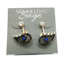 Sparkling Sage Evil Blue Eye with Lashes Post Earrings
